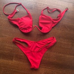 Cheeky red bikini fits like a small